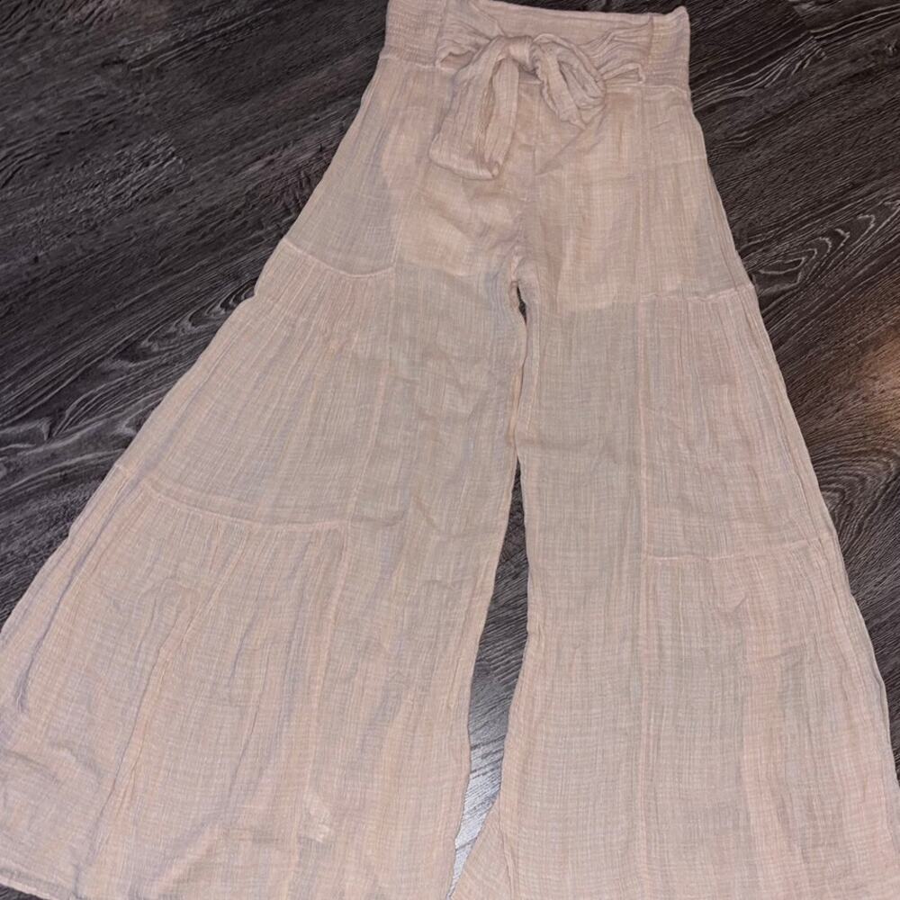 Urban Outfitters Boho Gauze Wide Leg Pants Cream Drawstring Beach S/M FP (318)